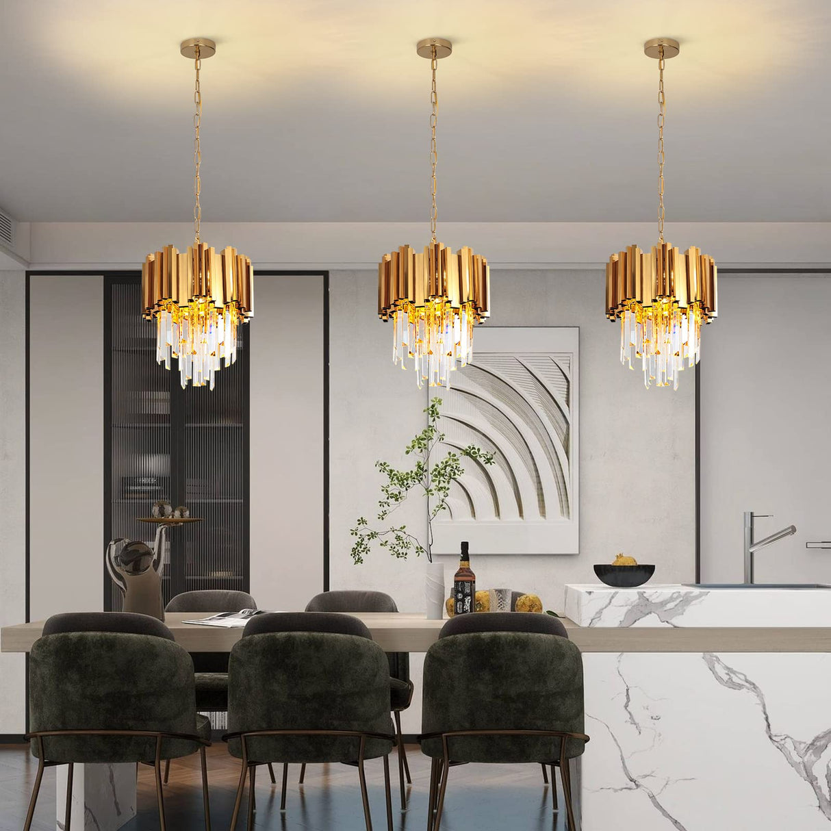 Modern Crystal Chandelier Round Crystal Pendant Light, Gold Crystal Pendant Light