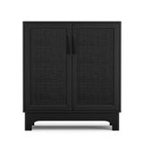 Black Rattan Cabinet, Natural Rattan Storage Cabinet with 2 Doors Adjustable Shelf Large