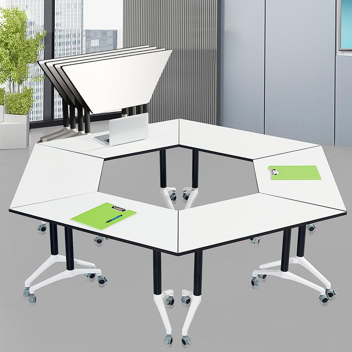 Conference Room Table Foldable Flip Top Mobile Training Table,combinable trapezoidal