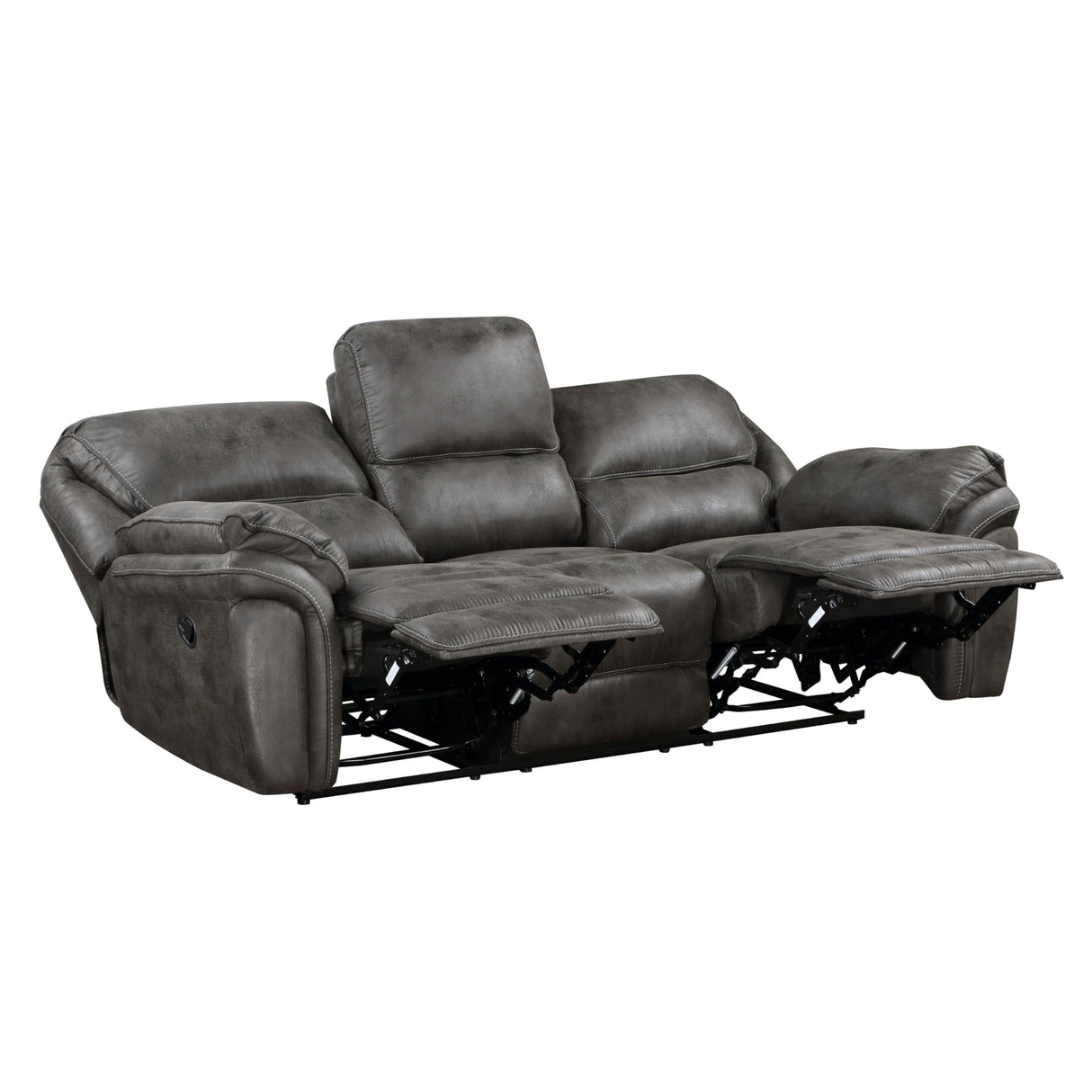 Tony 90 Inch Double Manual Recliner Sofa, Gray Microfiber, Solid Wood