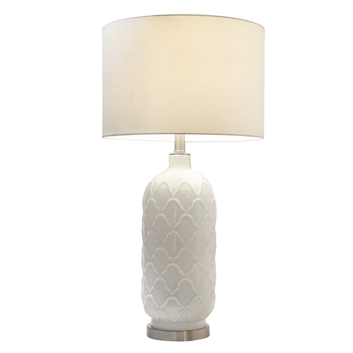 LT3322-WHT White and Brushed Nickel Glass Table Lamp