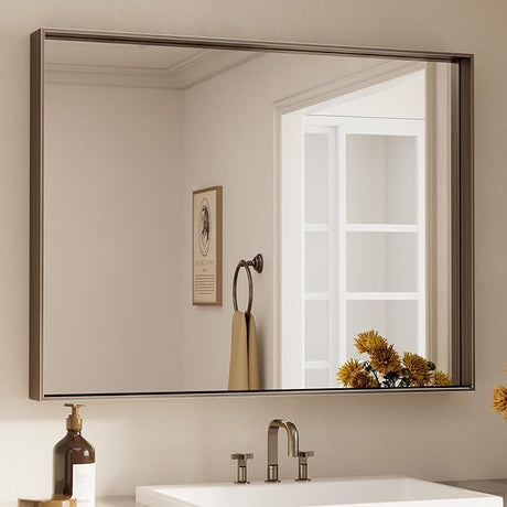 Brushed Silver Mirror for Over Sink 55 x 30 in Large Bathroom Vanity Mirror Metal Framed