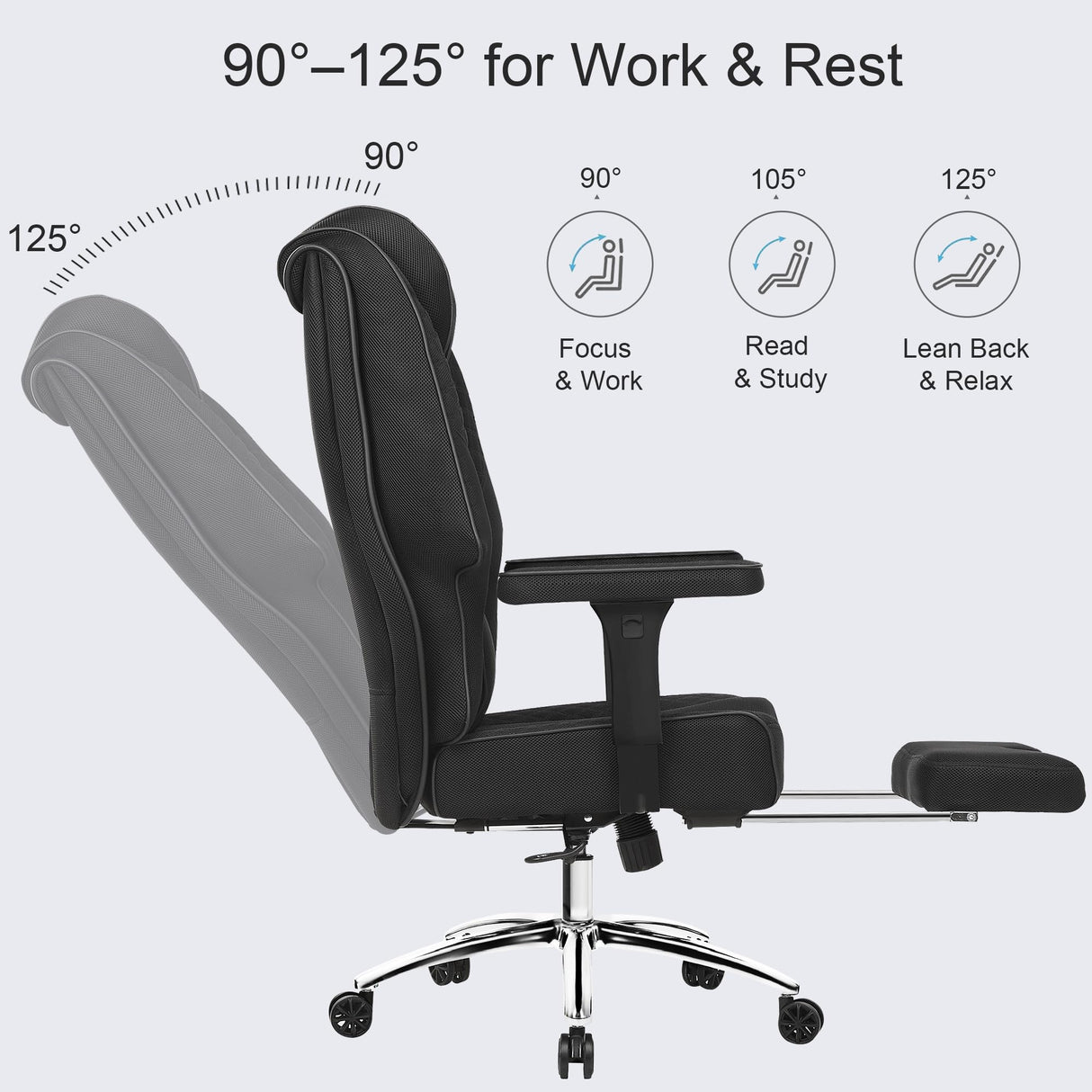 Big and Tall Office Chair 400lbs - Mesh High Back with Footrest