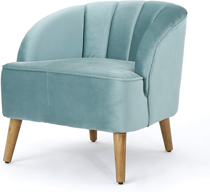 Amaia Modern Velvet Club Chair, Seafoam Blue / Walnut