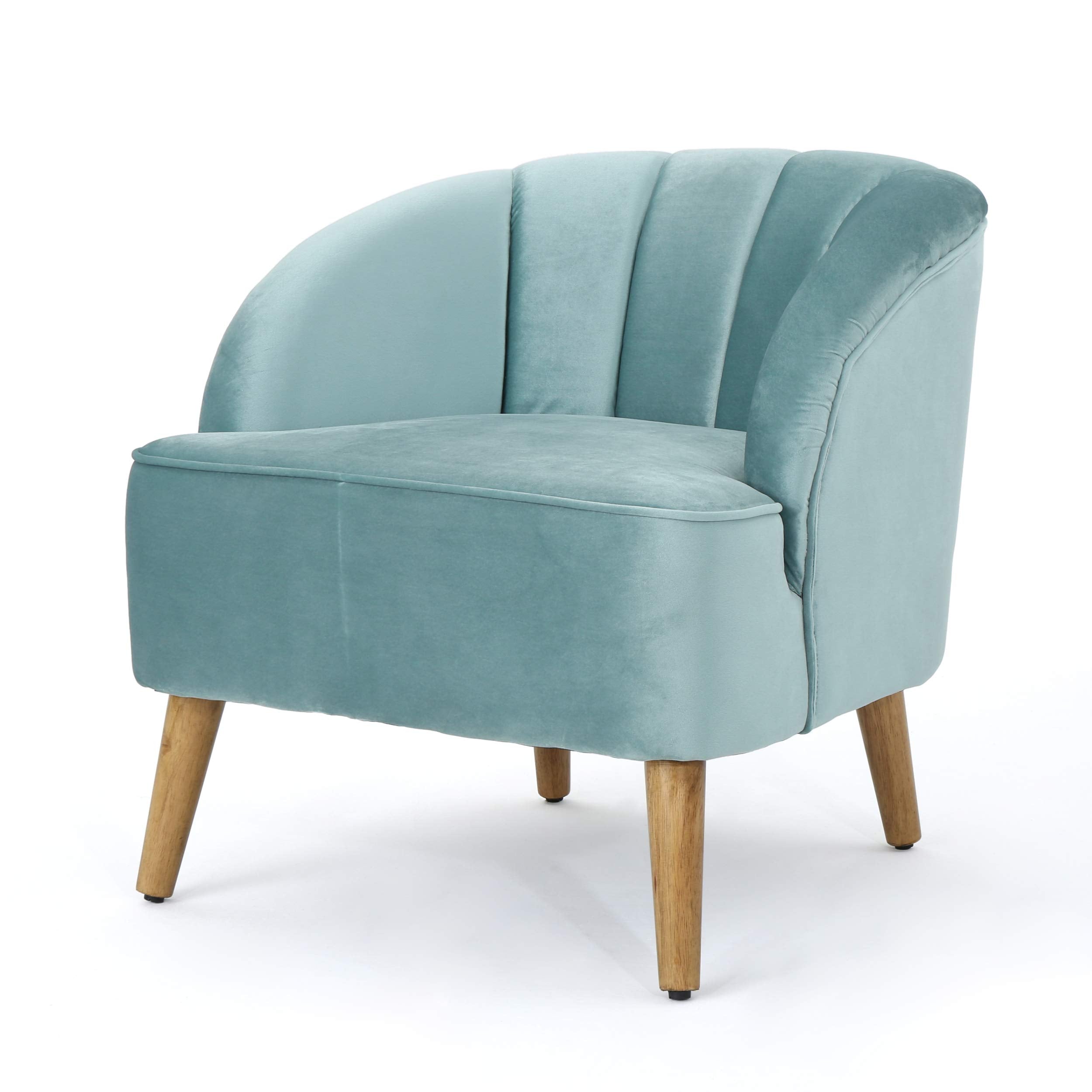 Amaia Modern Velvet Club Chair, Seafoam Blue / Walnut