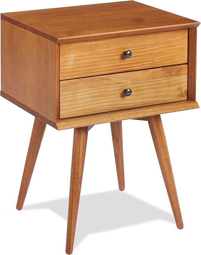 Century 2 Drawer Wood Nightstand, End Table, Bedroom Storage (Castanho)