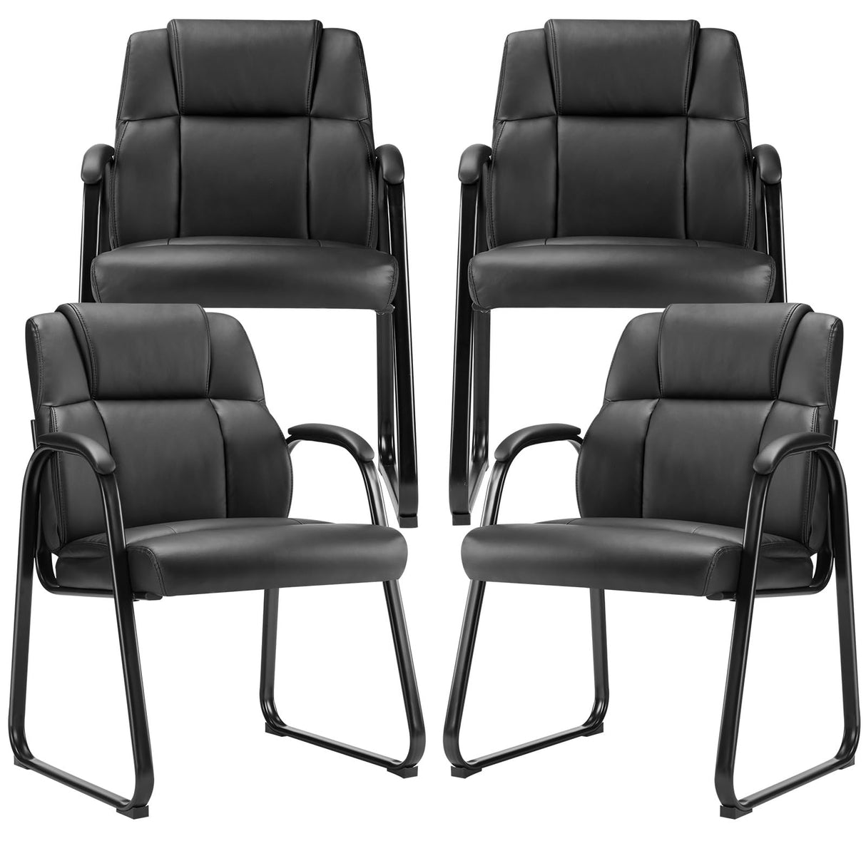 Waiting Room Chairs Set of 4, Leather Stationary Office Guest Chair No Wheels