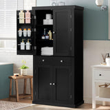 usikey 72” Kitchen Pantry Cabinet, Tall Storage Cabinet with 4 Doors and 1 Drawer, Freestanding Cupboard with 6 Hanging Shelves and Adjustable Shelves for Kitchen, Dining Room,Living Room, Black