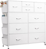 Dresser for Bedroom with 10 Drawers, Fabric Dresser Chest of Drawers with Side Pockets