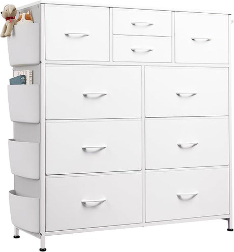 Dresser for Bedroom with 10 Drawers, Fabric Dresser Chest of Drawers with Side Pockets