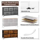 5 Drawer Dresser, Bedroom TV Stand with Storage Cabinet, Fabric Dresser with Steel