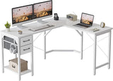 L Shaped Computer Workstation with Storage Drawers and Bookshelves