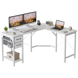 L Shaped Computer Workstation with Storage Drawers and Bookshelves