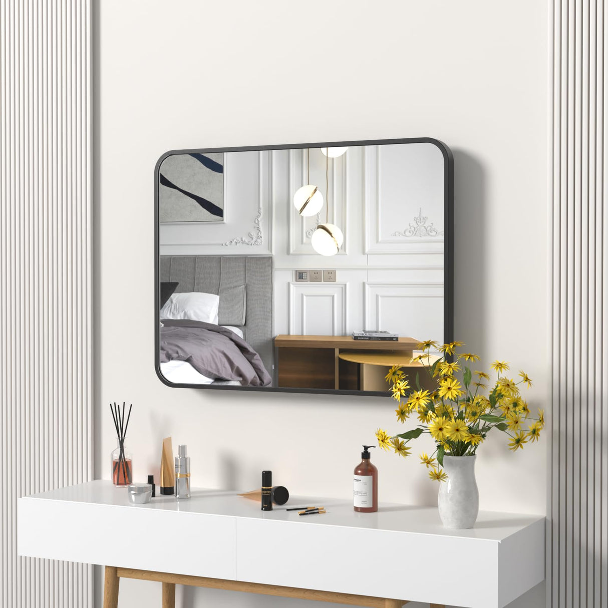 NexaVist 18"x24" Black Bathroom Mirror for Over Sink, Dresser, Rectangle Wall Mirror, Wall-Mounted Metal Framed Vanity Mirror for Restroom Entryway Hallway Bedroom Living Room