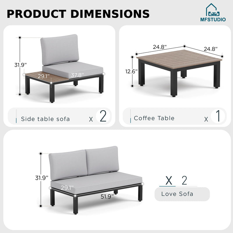 5 Pieces Patio Furniture Set,Outdoor Metal Frame Sectional Sofa Conversation Set