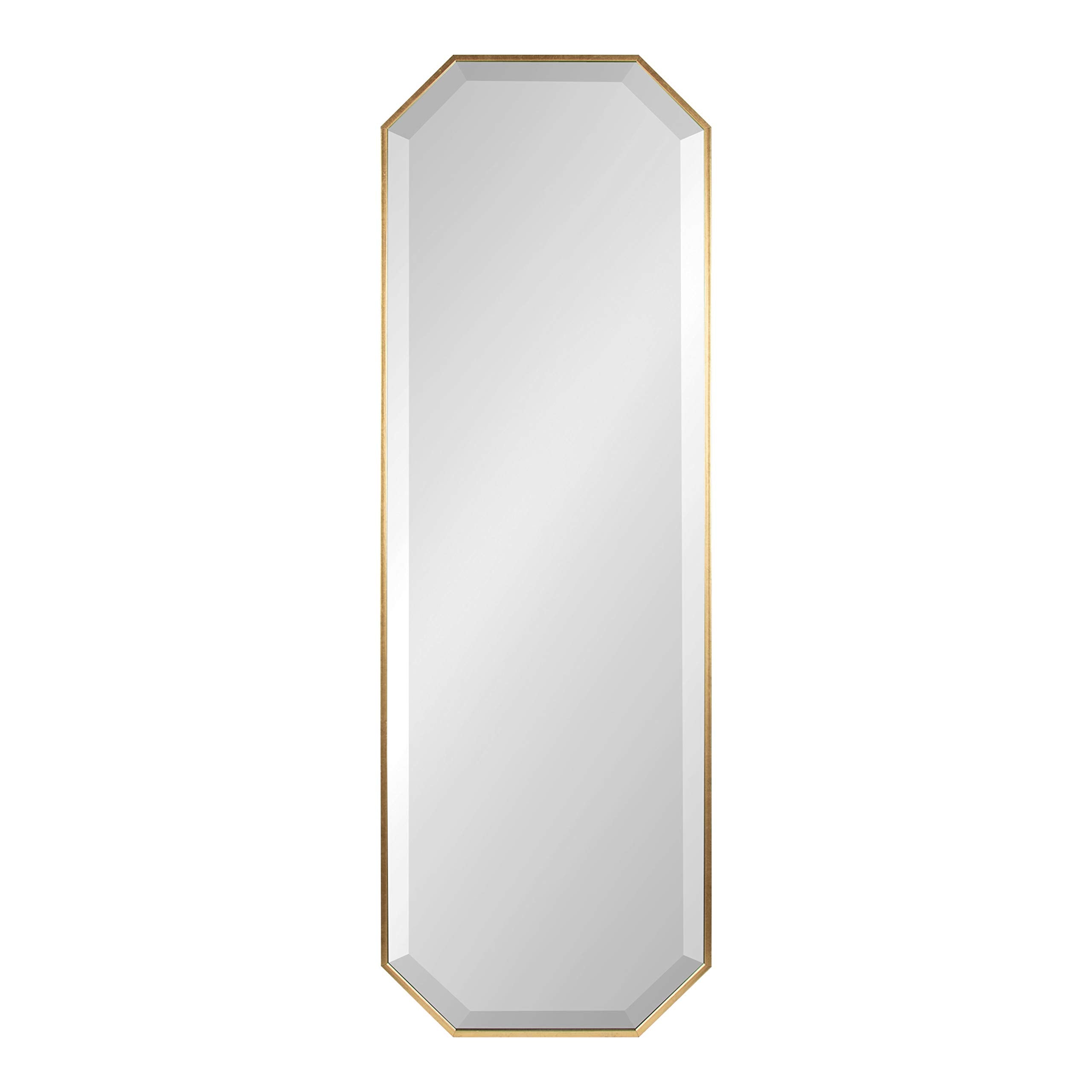 Rhodes Modern Full Length Framed Octagon Wall Mirror, 16 x 48, Gold, Decorative Glam