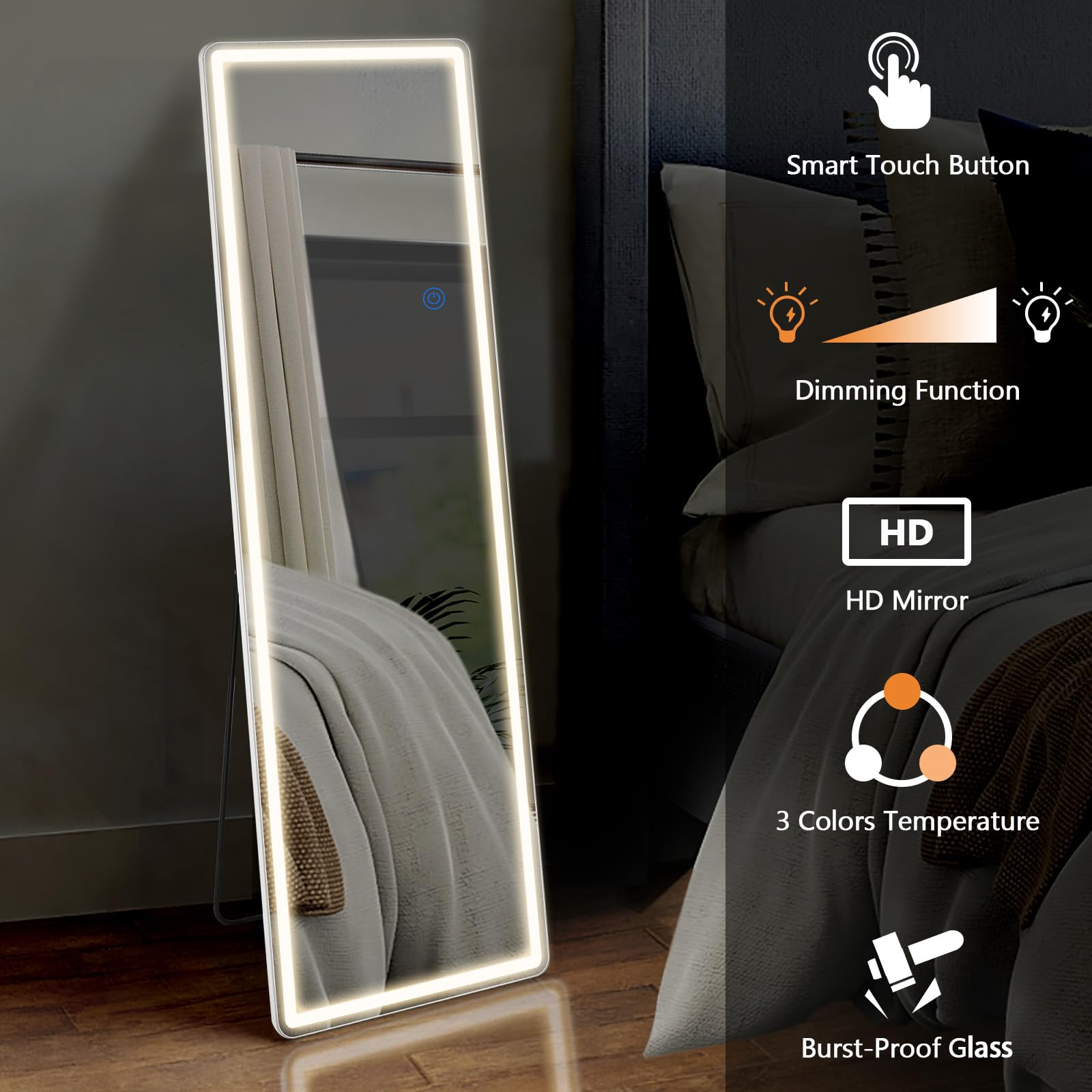 Full Length LED Mirror 64x21 with Adjustable Lighting