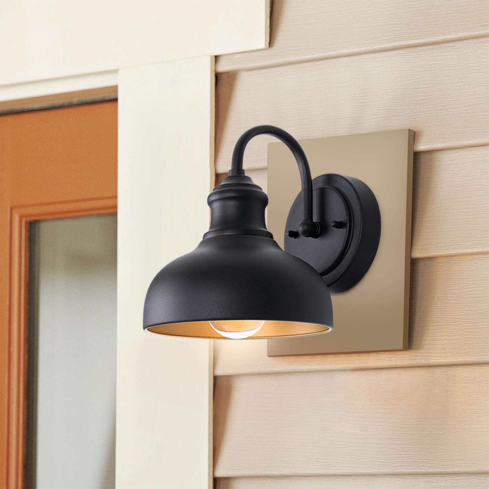 7 Inch Outdoor Gooseneck Barn Lighting Black Exterior Porch Door Light Fixture with Brass