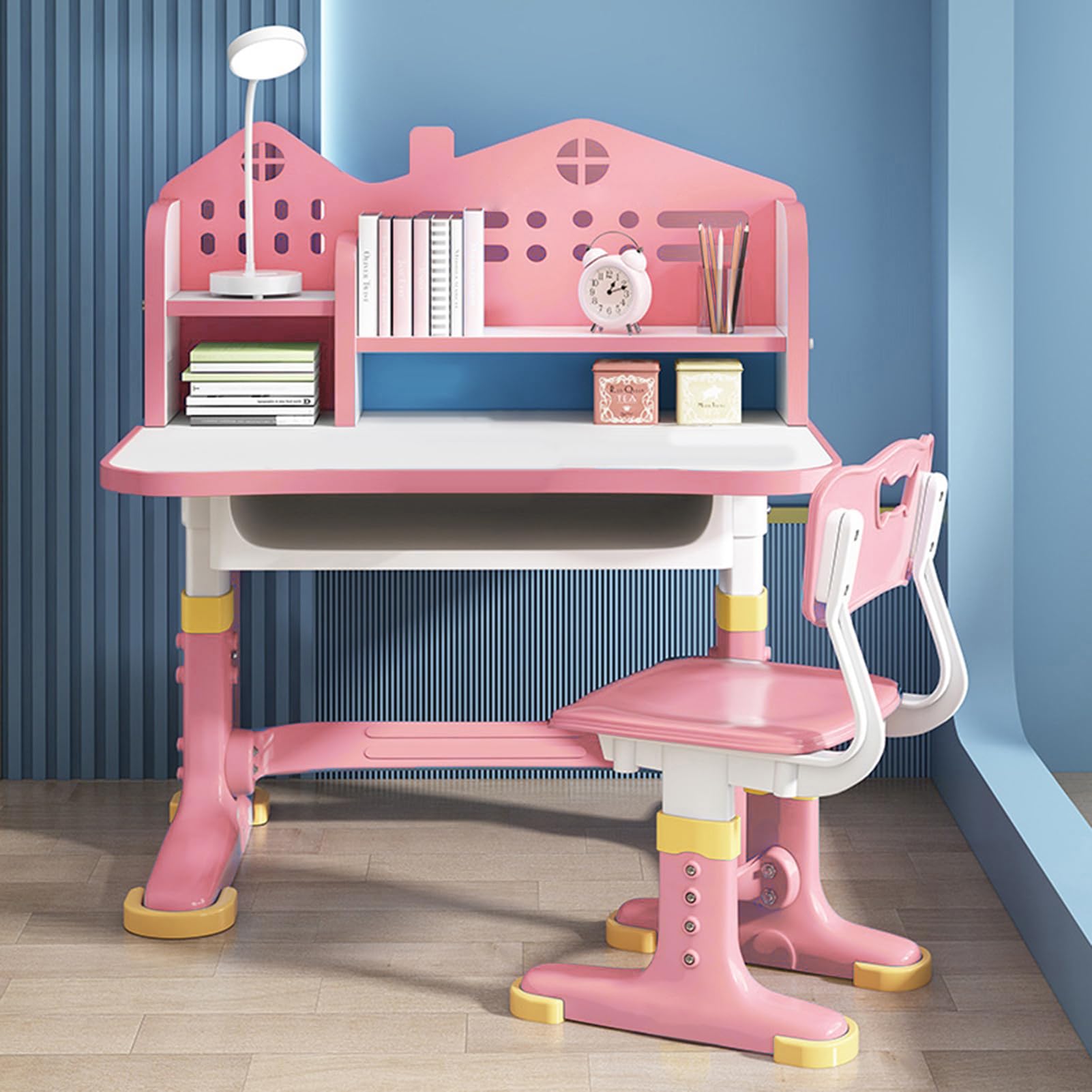Height Adjustable Vanity Table and Chair Set,Ergonomic Design Study Desk for Children