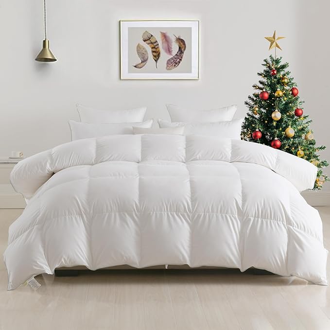 Down Feather Fibers Comforter, Ultra-Soft Cotton Blend Fabric, Medium Weight for All