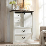 Farmhouse 5 Drawers Dresser for Bedroom, 47" Tall Chest of Drawers w/Sliding Barn Door,