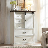 Farmhouse 5 Drawers Dresser for Bedroom, 47" Tall Chest of Drawers w/Sliding Barn Door,