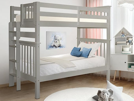 Tall Bunk Beds Twin over Twin Mission Style with End Ladder, White