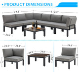 Outdoor Patio Furniture Set, Metal Patio Sectional Conversation Sofa, Black Wrought Iron