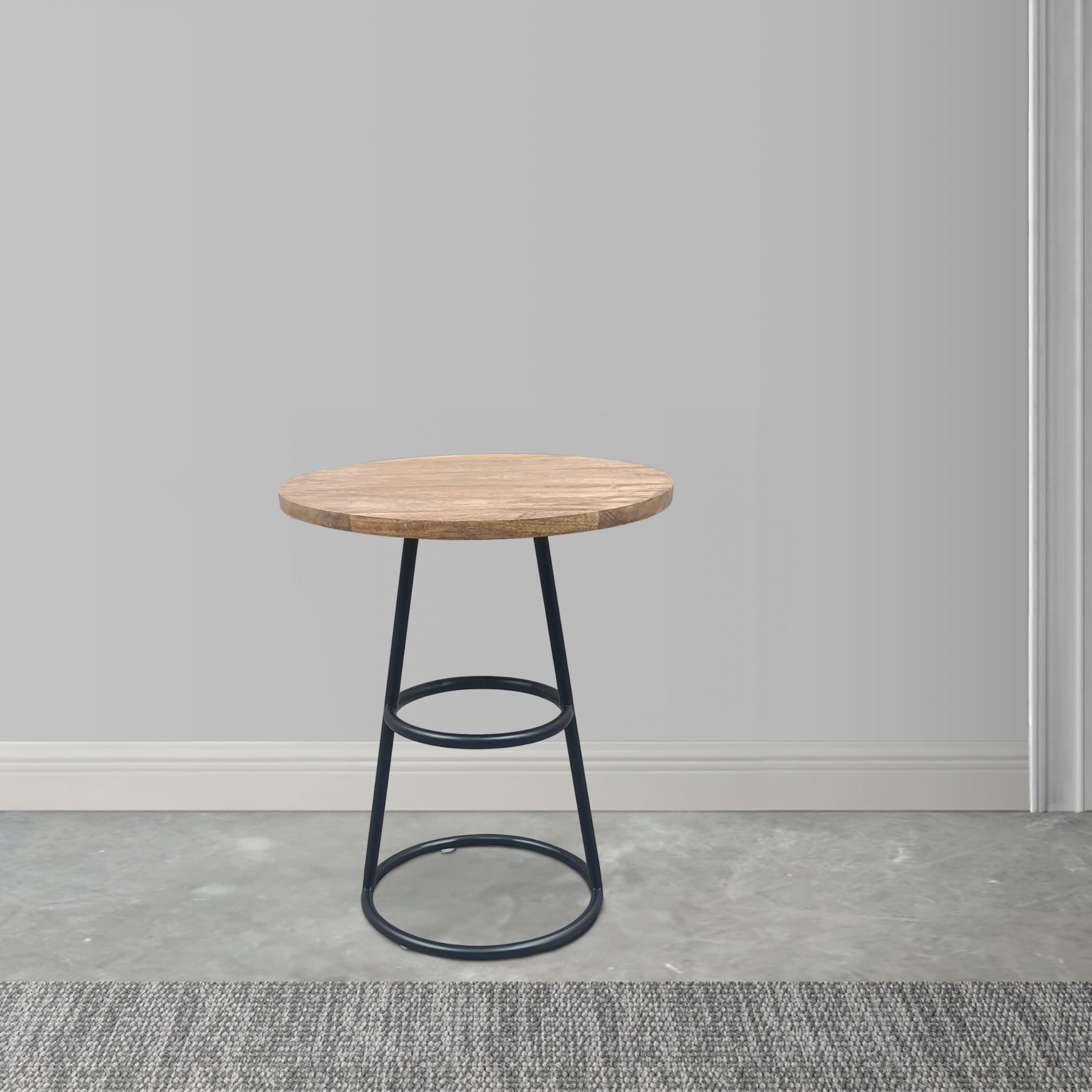 Amelia 20-Inch Side Table - Natural Brown Mango Wood Top, Black Iron Base