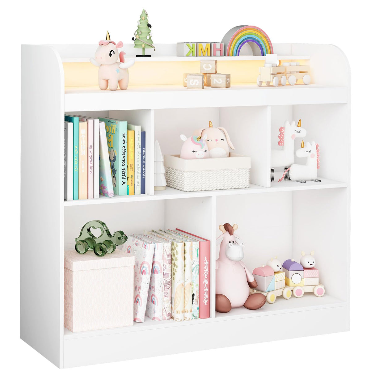 White bookshle for Kids Bedroom,Toy Storage Cubby, Children's Toy Shelf,Bookcase