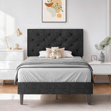 King Size Bed Frame and Headboard, Upholstered Bed Frame King Linen Fabric