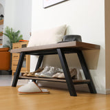 2-Tier Shoe Rack Bench - Entryway Organizer, Rustic Wood