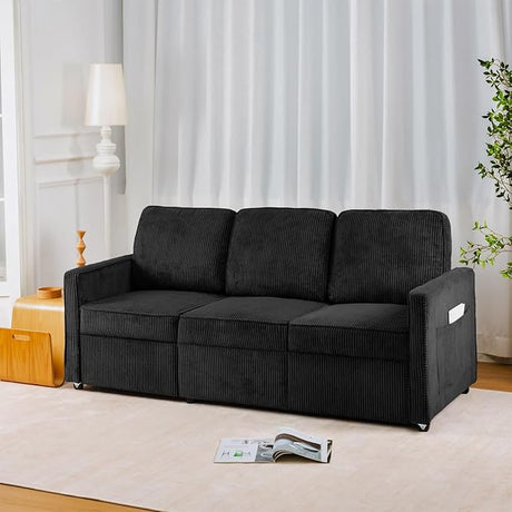 Sectional Sofa Couches for Living Room,72'' Gray 3 Seat Retractable Couch