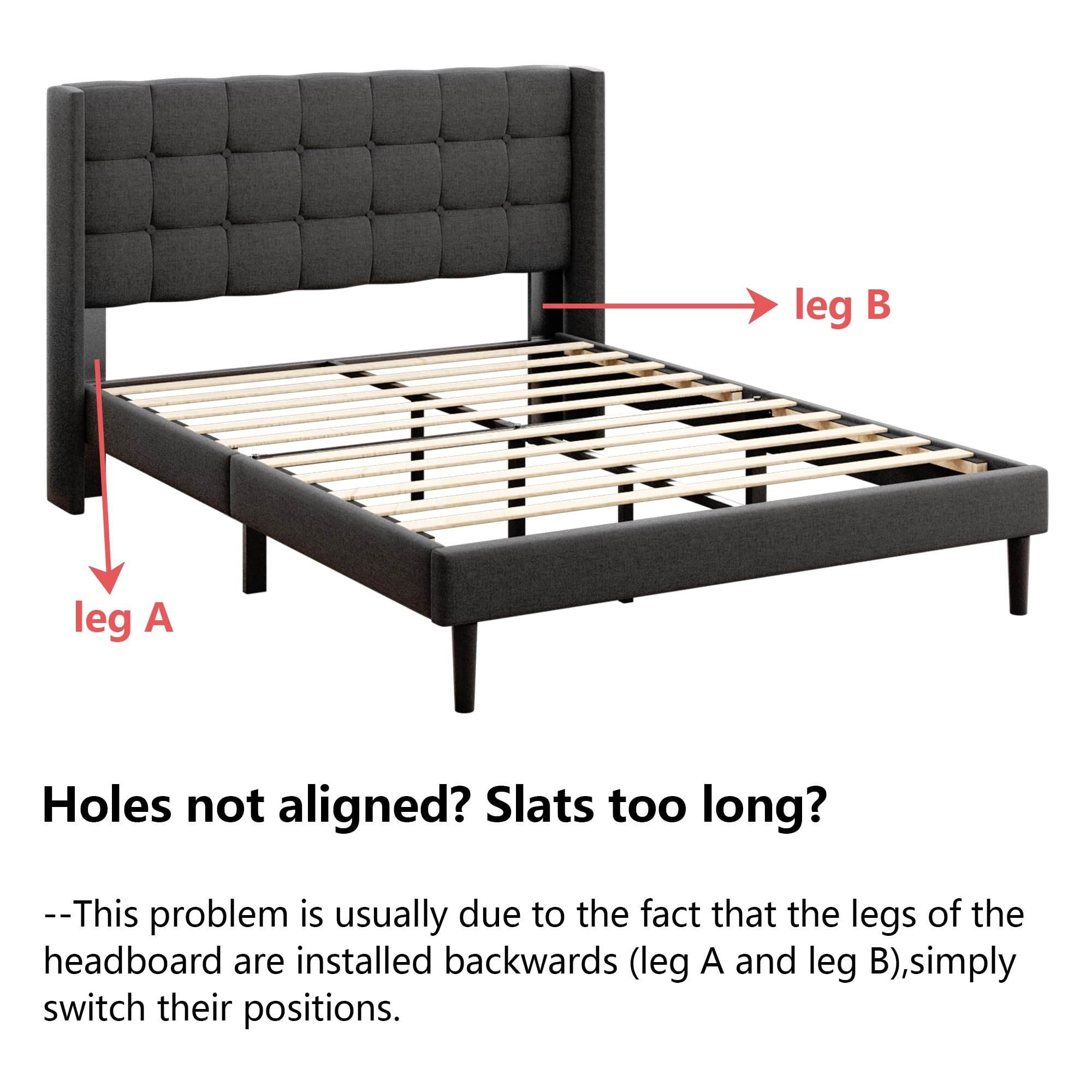 Full Size Bed Frame with Upholstered Wingback Headboard, Modern Platform Bed Frame