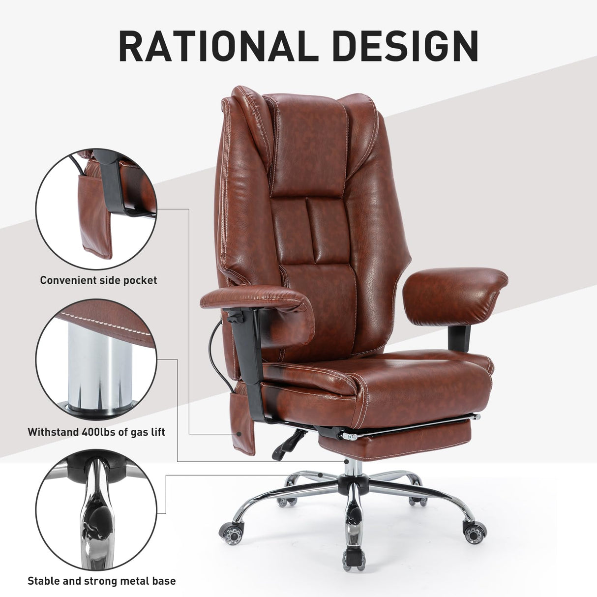 Big and Tall Office Chair 400LBS Weight Capacity, PU Leather High Back Ergonomic Office