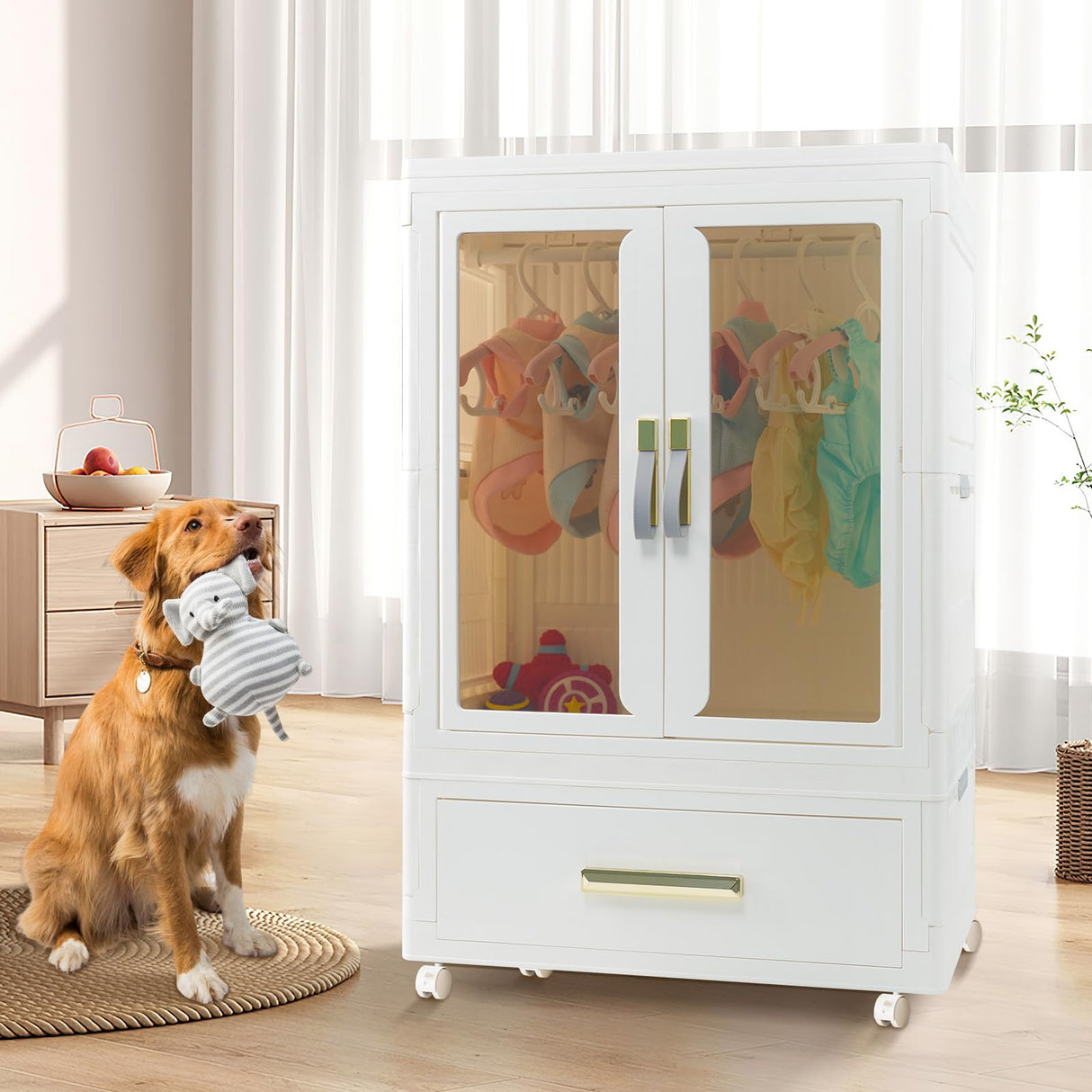 Pet Storage Wardrobe with Wheels & Hanging Rods