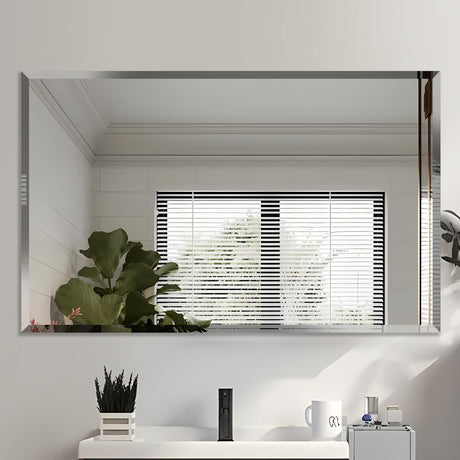 Beveled Mirror, 48"x30" Inch Beveled Frameless Mirror for Bathroom,