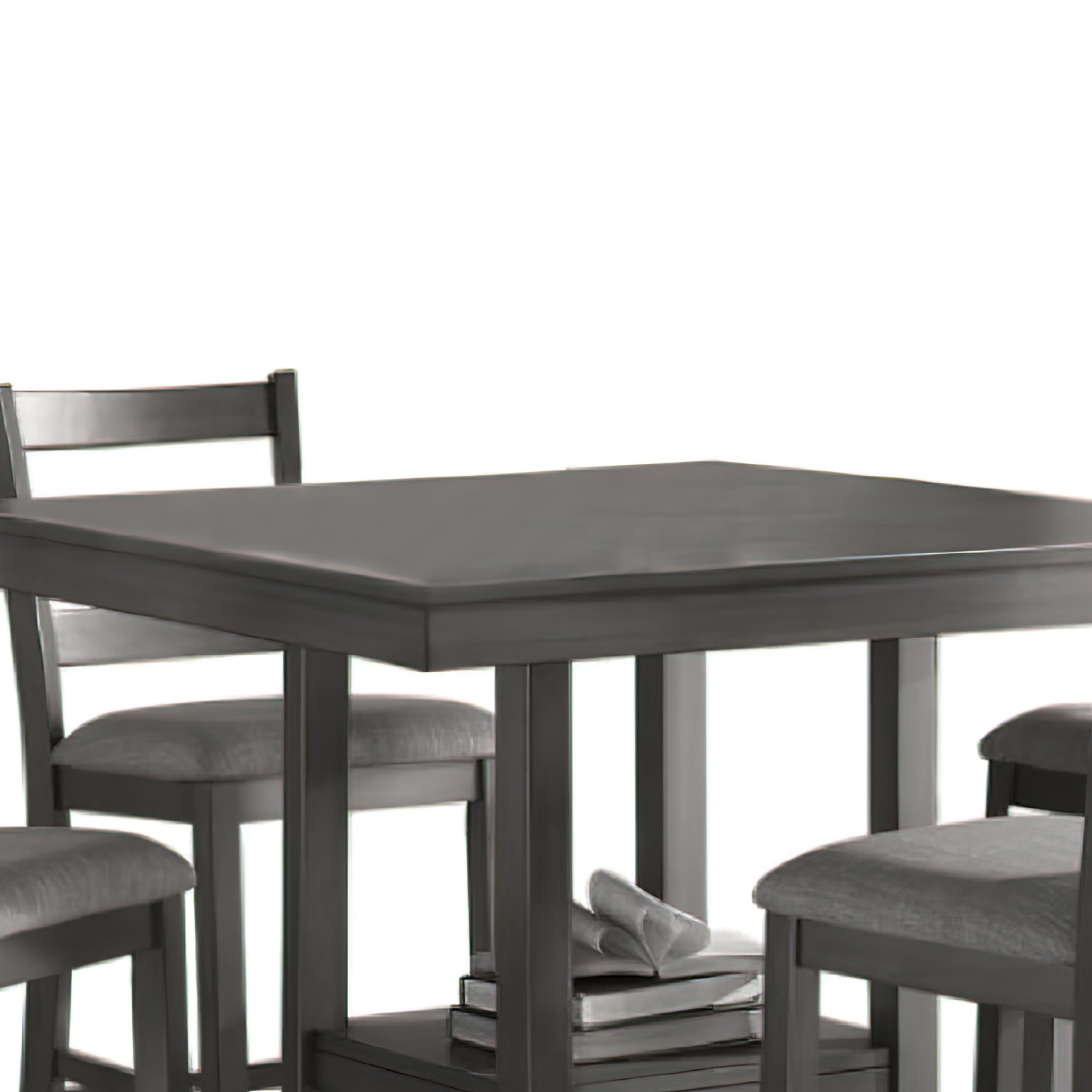 Height Dining Set, Table and 4 Chairs, Padded Seats, Gray