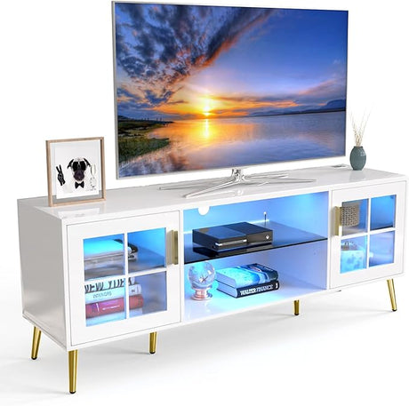 TV Stand Black with 3 Color LED Lights, TV & Media Furniture for Living Room, Media Table