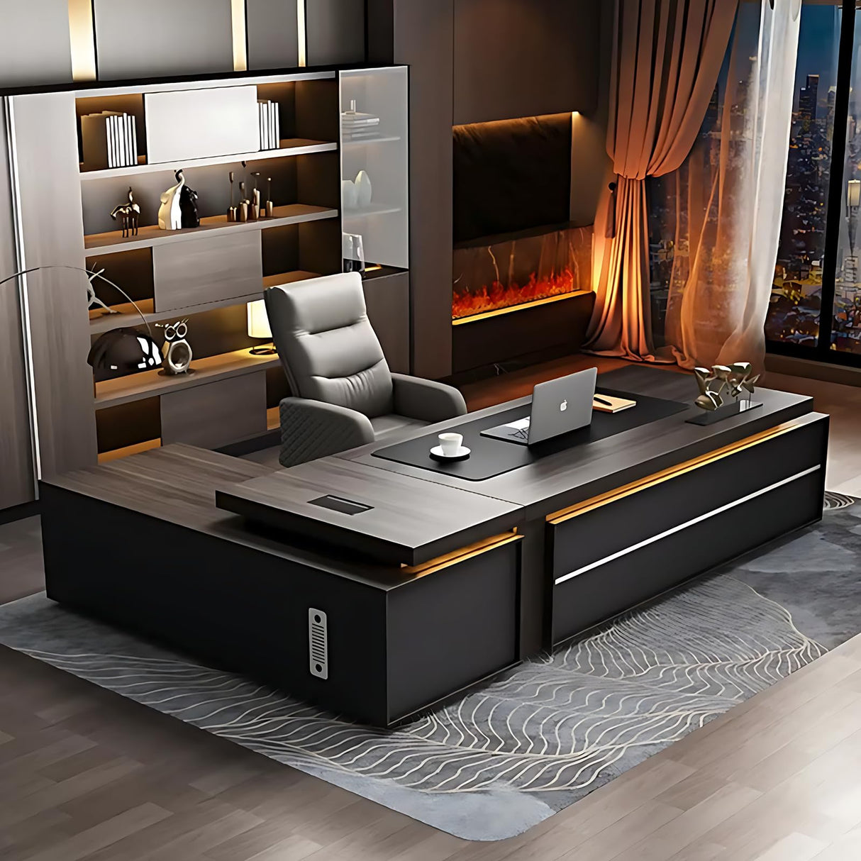 86IN L-Shaped Executive Desk with Drawers - Modern Executive Desk