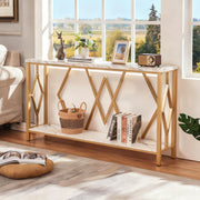 Gold Entryway Console Table with Faux Marble Top - 55 Inch Modern Sofa Table