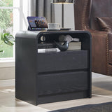 Aitjunz 25" Tall Modern Nightstand with Charging Station, 23.6'' Wide Wood Bedside Table w/2 Storage Drawers, Large Mid Century End Table for Bedroom, Living Room, Curved Profile Design, Black