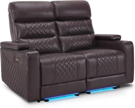 MCombo Power Recliner Loveseat Sofa with Adjustable Headrests and Console for Living Room, Home Theater Seating with USB & Type-C Ports, Armrest Storage HTS432SET (Black, Loveseat with Console)