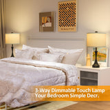 26" Farmhouse Black Touch Table Lamps Set of 2 with USB Ports