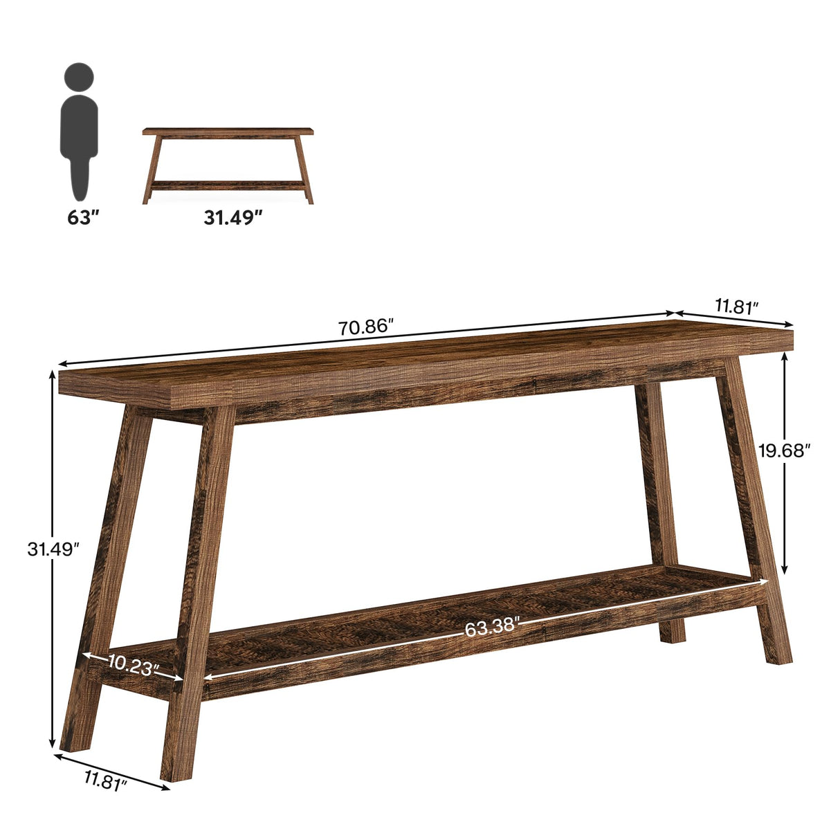 Farmhouse Console Entryway Table: 70.9 Inches All Wood Console Table for Entrance,