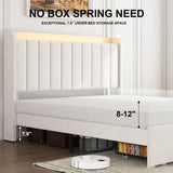 Full Size Bed Frame with Storage Headboard, Upholstered Platform Bed Frame