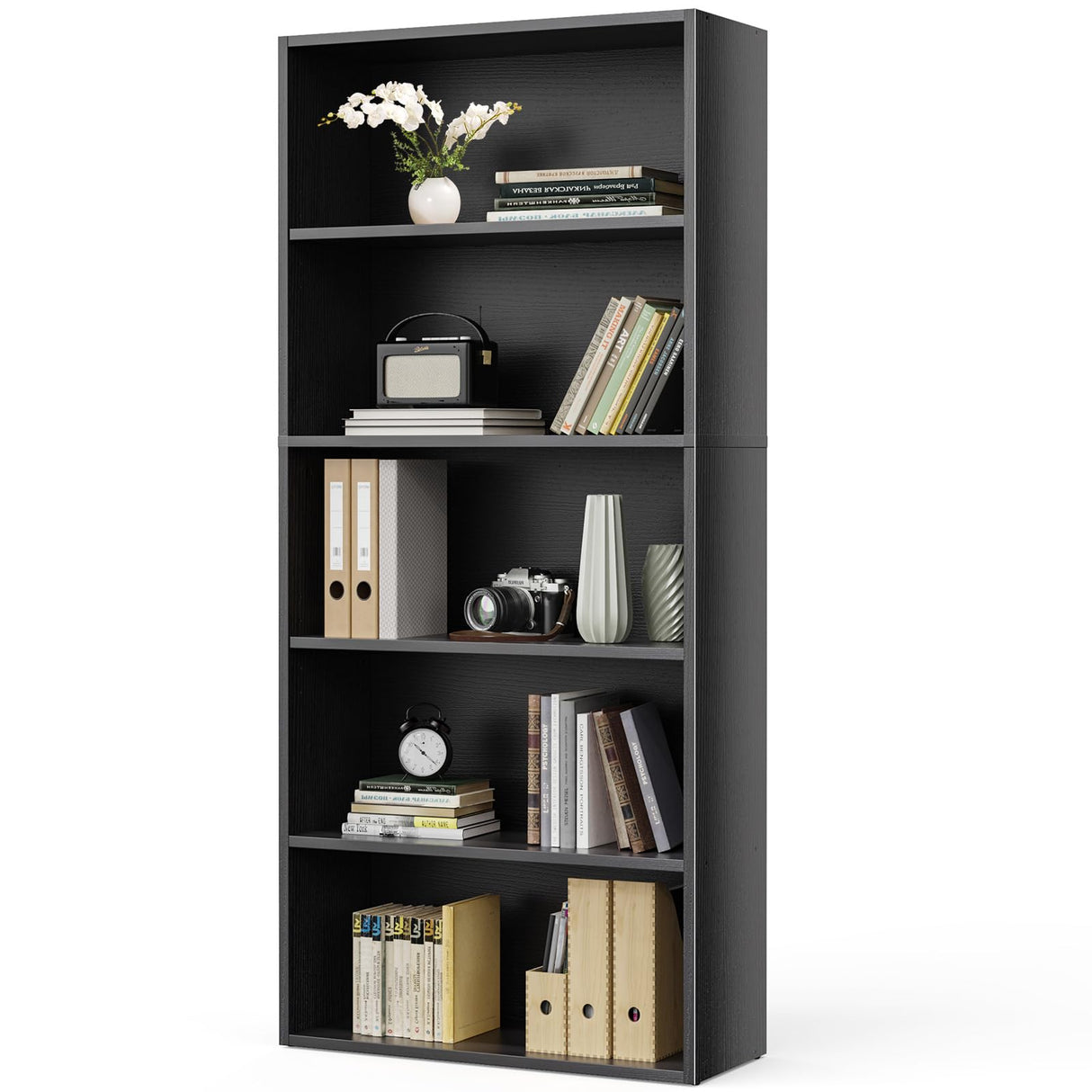 Industrial Bookshelf, 5-Tier Bookcase with Adjustable Storage Shelves