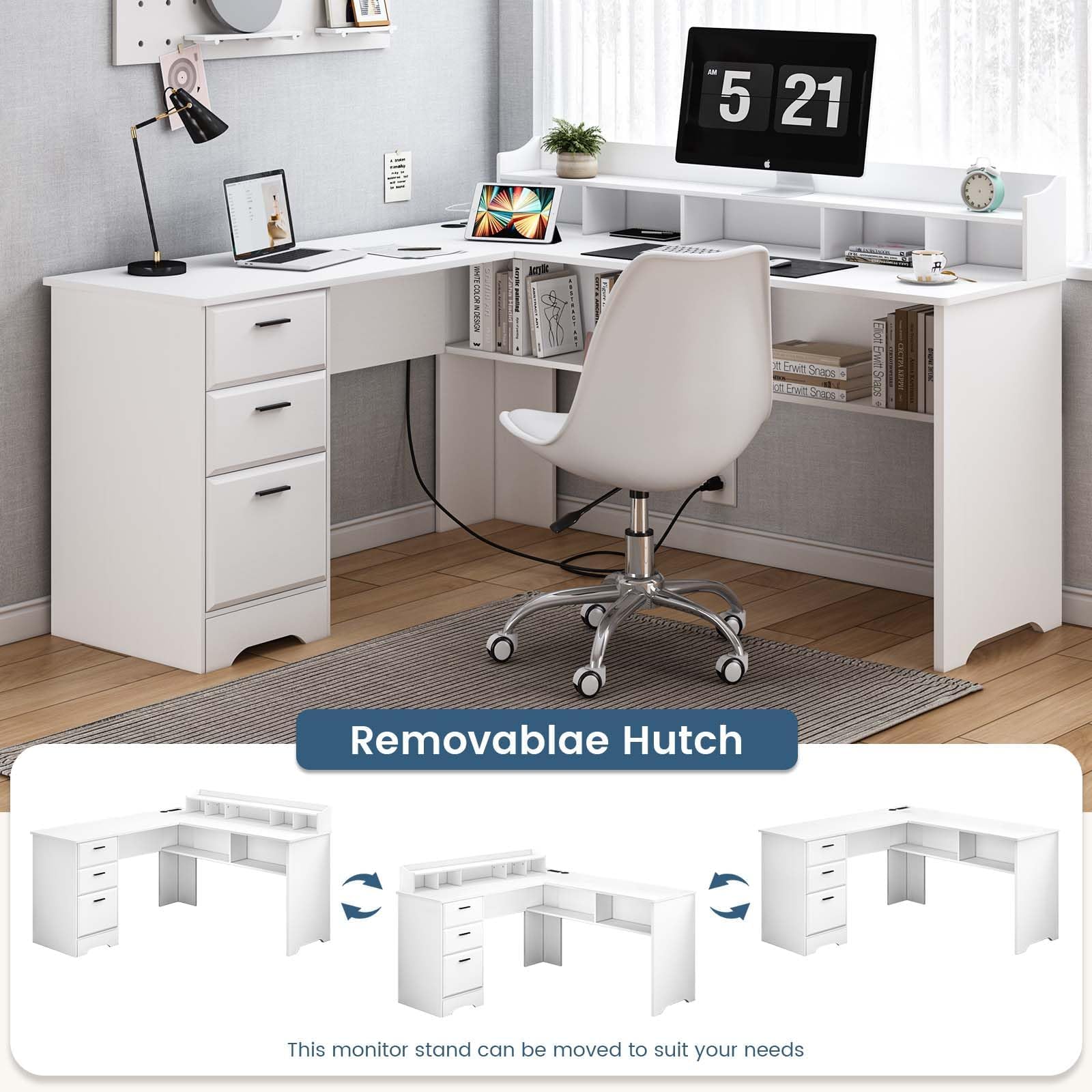 White L Shaped Desk with Drawers, Large L Shaped Desk Corner Computer Desk