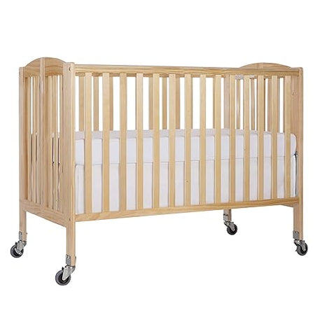 Folding Full Size Convenience Crib In Natural, Two Adjustable Mattress Height Positions,