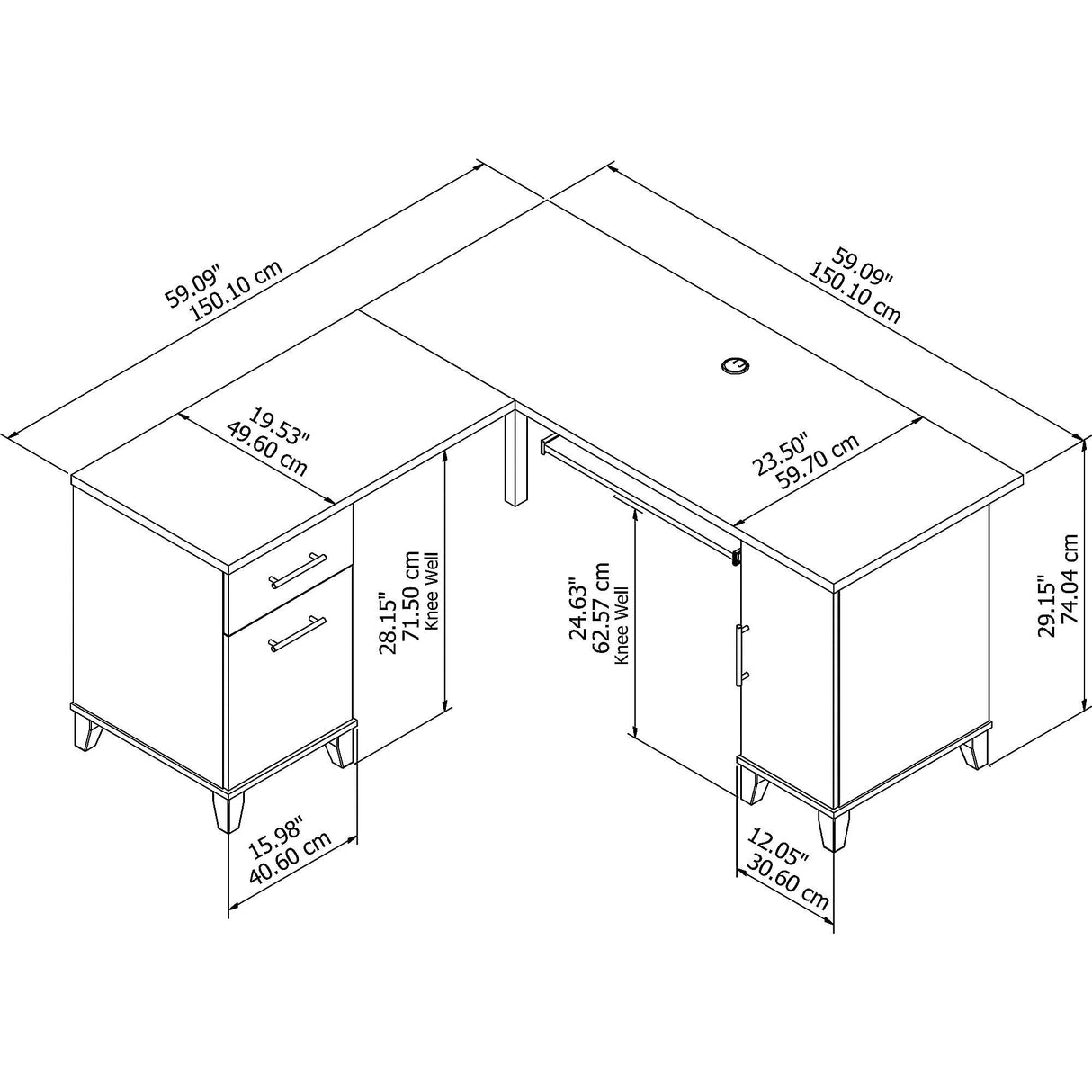 Somerset L Shaped Desk with Storage | Corner Computer Table for Home Office, 60W